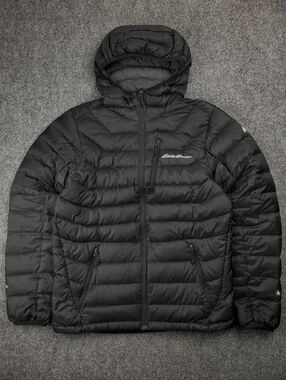Eddie Bauer Goose Down Puffer Jacket First Ascent Small Hooded Packable Black